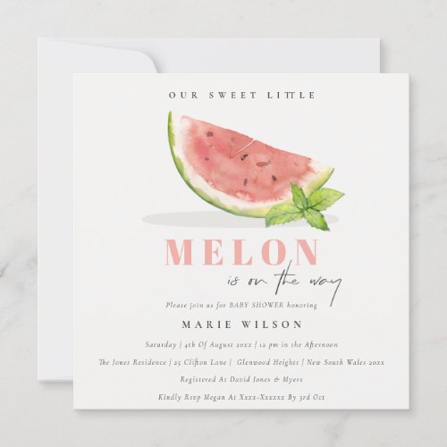 Cute Our Little Melon Watercolor Red Baby Shower Invitation