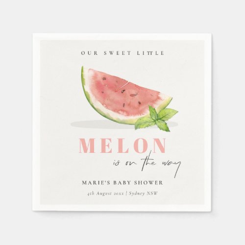 Cute Our Little Melon Watercolor Red Baby Shower Napkins