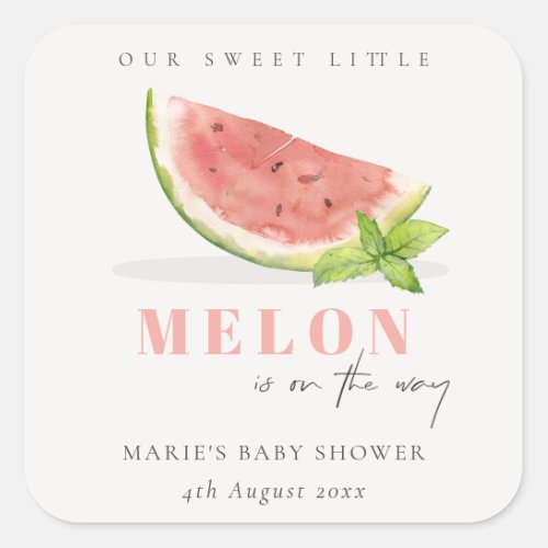 Cute Our Little Melon Watercolor Red Baby Shower Square Sticker