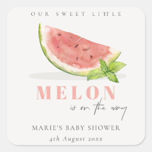 Cute Our Little Melon Watercolor Red Baby Shower Square Sticker