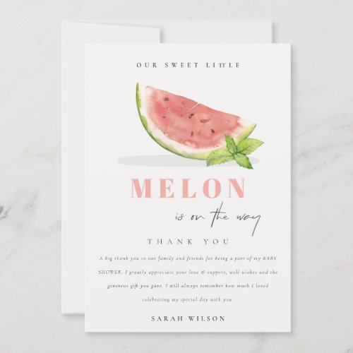 Cute Our Little Melon Watercolor Red Baby Shower Thank You Card
