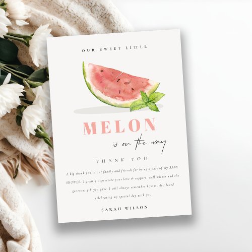 Cute Our Little Melon Watercolor Red Baby Shower Thank You Card