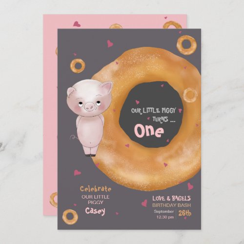 Cute OUR LITTLE PIGGY    Love  Bagels  Invitation