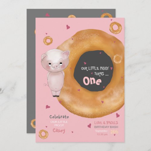 Cute OUR LITTLE PIGGY    Love  Bagels  Invitation