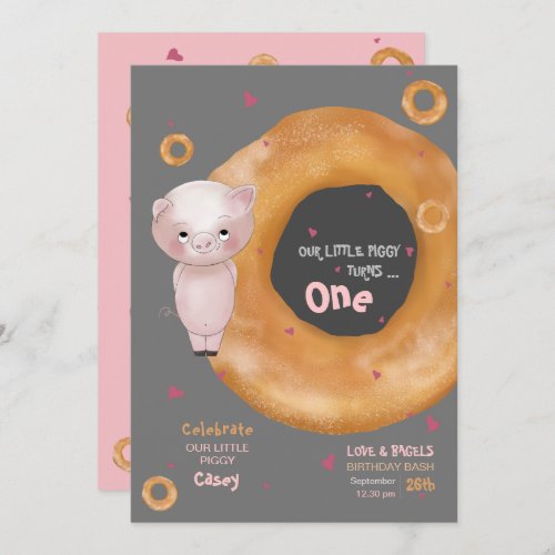 Cute OUR LITTLE PIGGY    Love  Bagels  Invitation