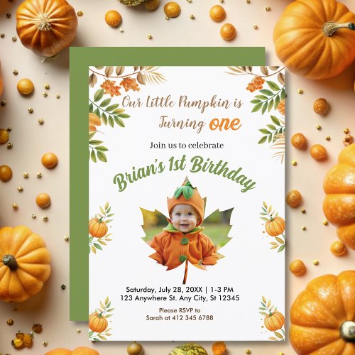 cute our Little Pumpkin is turning one autumn  Invitation