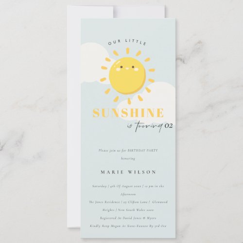 Cute Our Little Sunshine Blue Any Age Birthday Invitation