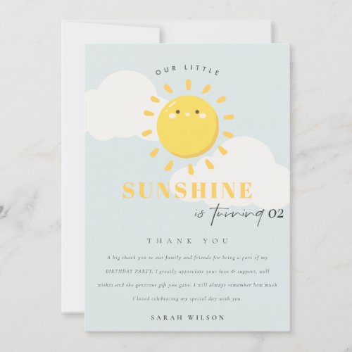 Cute Our Little Sunshine Blue Any Age Birthday Thank You Card