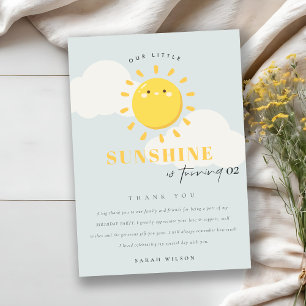 Cute Our Little Sunshine Blue Any Age Birthday Thank You Card