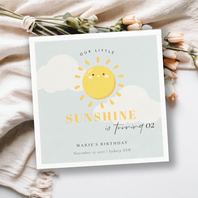 Cute Our Little Sunshine Blue Boy Any Age Birthday Napkins (Creator Uploaded)