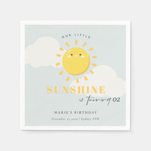 Cute Our Little Sunshine Blue Boy Any Age Birthday Napkins