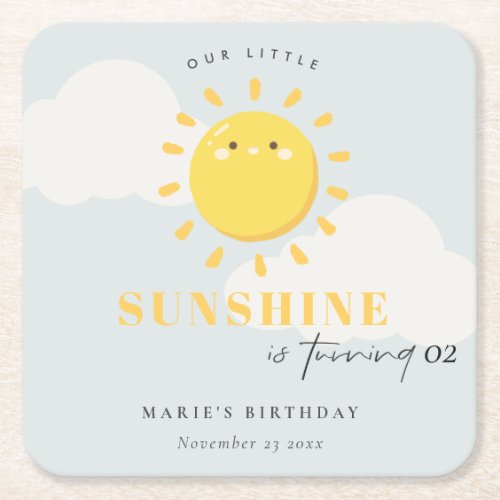 Cute Our Little Sunshine Blue Boy Any Age Birthday Square Paper Coaster