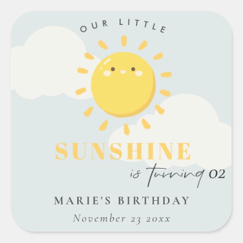 Cute Our Little Sunshine Blue Boy Any Age Birthday Square Sticker