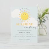 Cute Our Little Sunshine Blue Boy Baby Shower Invitation (Standing Front)
