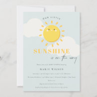 Cute Our Little Sunshine Blue Boy Baby Shower Invitation