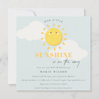 Cute Our Little Sunshine Blue Boy Baby Shower Invitation