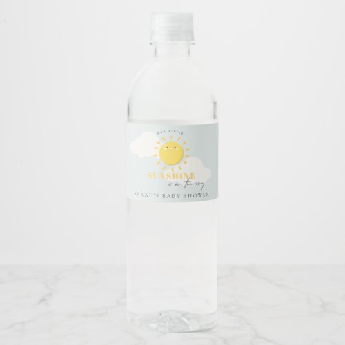 Cute Our Little Sunshine Blue Boy Baby Shower Water Bottle Label