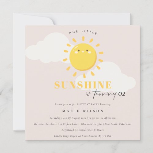 Cute Our Little Sunshine Blush Any Age Birthday Invitation