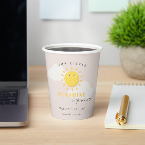 Cute Our Little Sunshine Blush Any Age Birthday Paper Cups