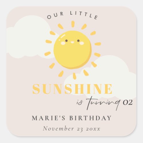 Cute Our Little Sunshine Blush Any Age Birthday Square Sticker