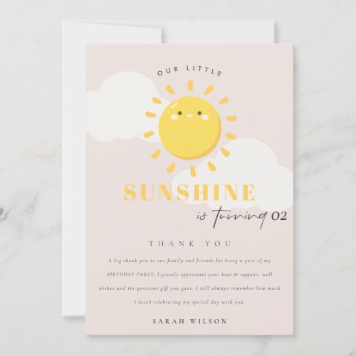 Cute Our Little Sunshine Blush Any Age Birthday Thank You Card