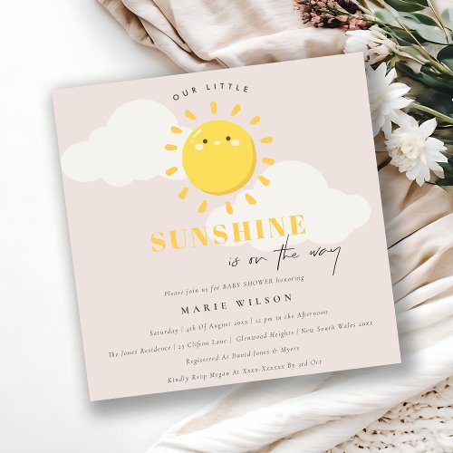 Cute Our Little Sunshine Blush Girl Baby Shower Invitation