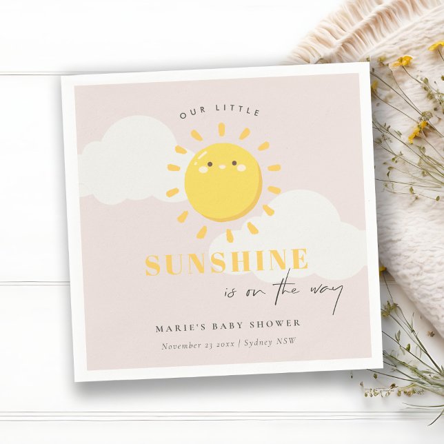 Cute Our Little Sunshine Blush Girl Baby Shower Napkins (Creator Uploaded)
