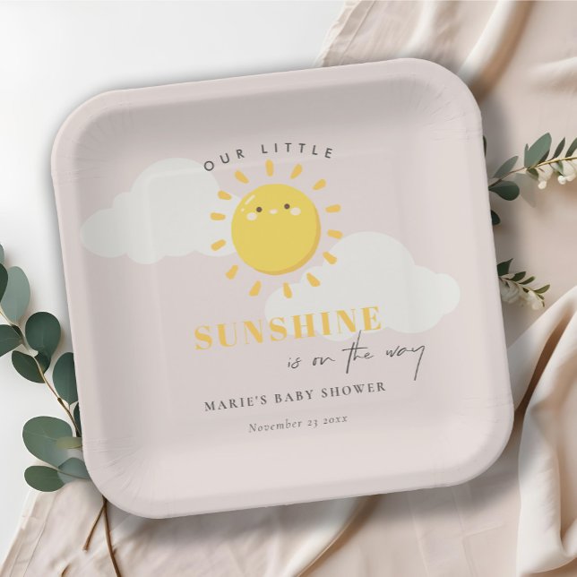 Cute Our Little Sunshine Blush Girl Baby Shower Paper Plates (Creator Uploaded)