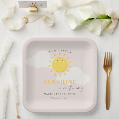 Cute Our Little Sunshine Blush Girl Baby Shower Paper Plates