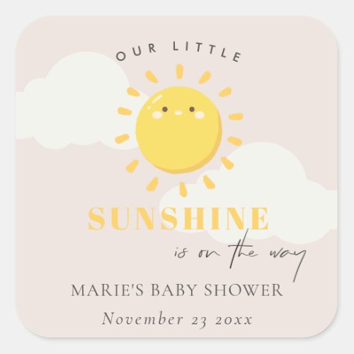 Cute Our Little Sunshine Blush Girl Baby Shower Square Sticker