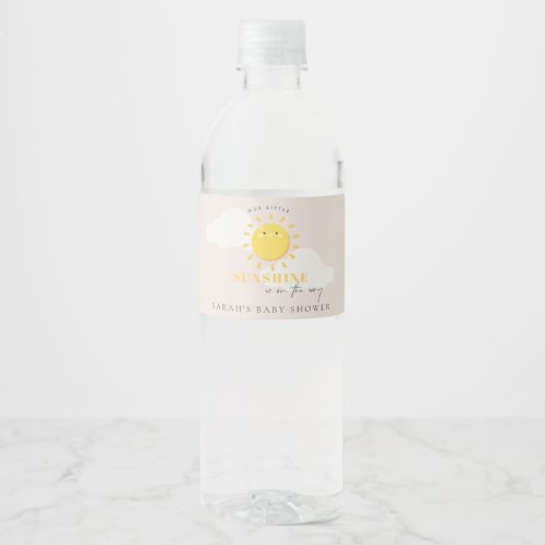 Cute Our Little Sunshine Blush Girl Baby Shower Water Bottle Label