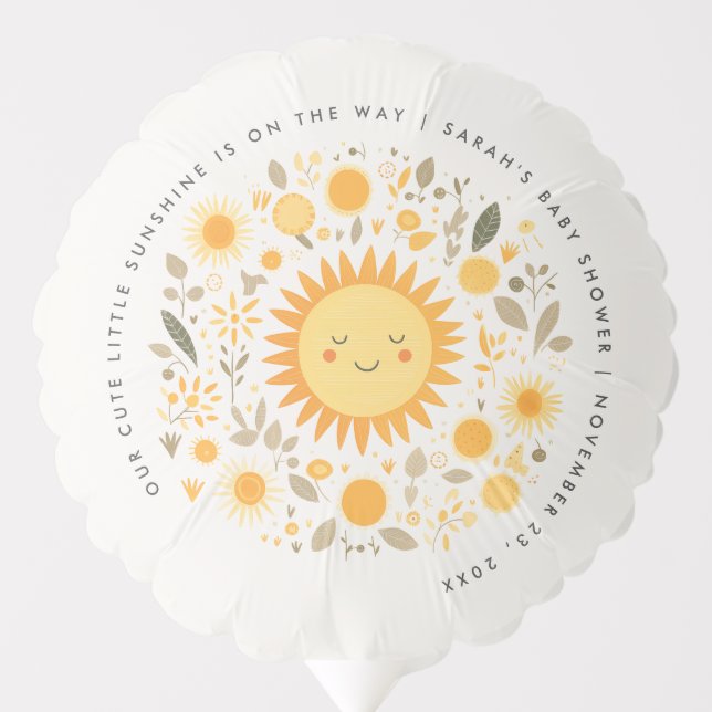 Cute Our Little Sunshine Boho Sun Baby Shower Balloon (Front)