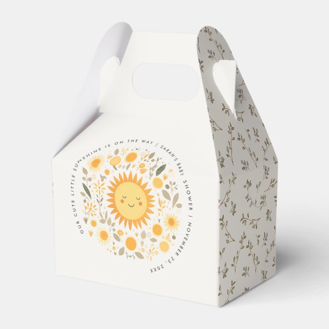 Cute Our Little Sunshine Boho Sun Baby Shower Favor Boxes (Front Side)