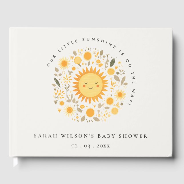 Cute Our Little Sunshine Boho Sun Baby Shower Guest Book (Front)