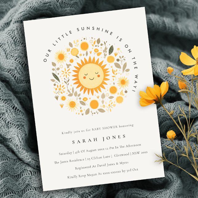 Cute Our Little Sunshine Boho Sun Baby Shower Invitation (Creator Uploaded)