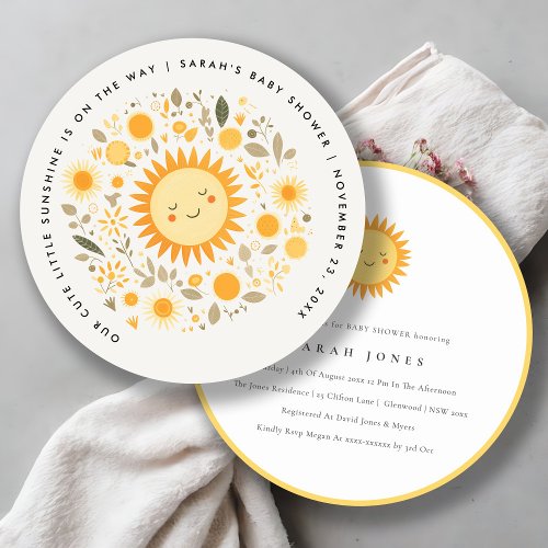 Cute Our Little Sunshine Boho Sun Baby Shower Invitation