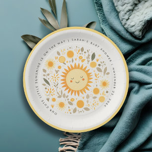 Cute Our Little Sunshine Boho Sun Baby Shower Paper Plates