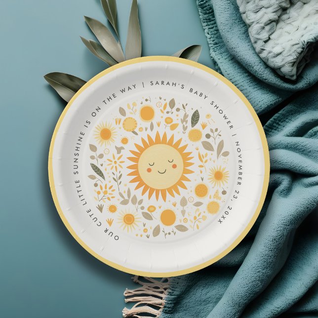 Cute Our Little Sunshine Boho Sun Baby Shower Paper Plates (Creator Uploaded)