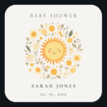 Cute Our Little Sunshine Boho Sun Baby Shower Square Sticker<br><div class="desc">For any further customisation or any other matching items,  please feel free to contact me at yellowfebstudio@gmail.com</div>