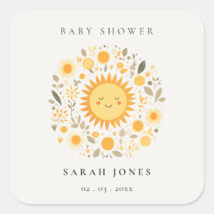 Cute Our Little Sunshine Boho Sun Baby Shower Square Sticker