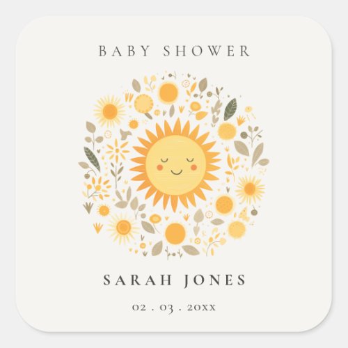 Cute Our Little Sunshine Boho Sun Baby Shower Square Sticker