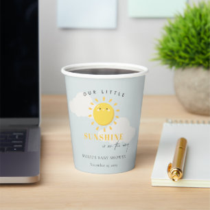 Cute Our Little Sunshine Boy Blue Baby Shower Paper Cups