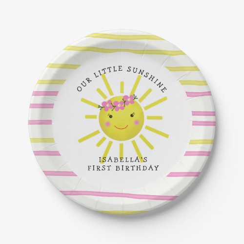 Cute Our Little Sunshine First Birthday Paper Plates