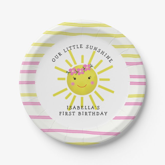 Cute Our Little Sunshine First Birthday Paper Plates (Front)