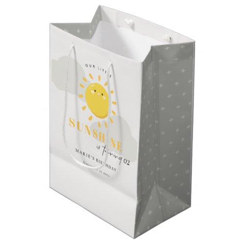 Cute Our Little Sunshine Grey Any Age Birthday Medium Gift Bag
