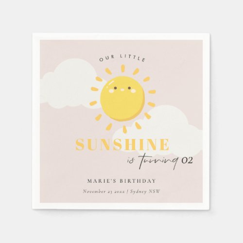 Cute Our Little Sunshine Pink Boy Any Age Birthday Napkins