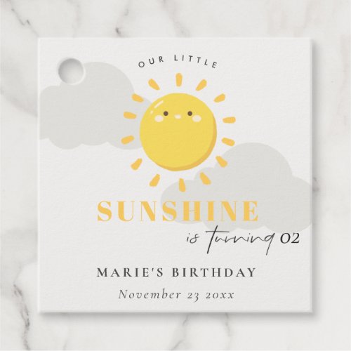 Cute Our Little Sunshine Yellow Any Age Birthday Favor Tags