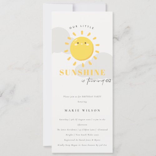 Cute Our Little Sunshine Yellow Any Age Birthday Invitation