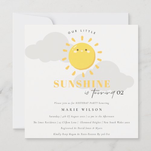 Cute Our Little Sunshine Yellow Any Age Birthday Invitation