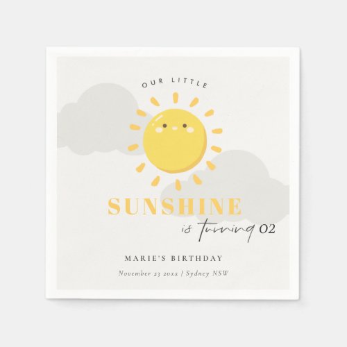 Cute Our Little Sunshine Yellow Any Age Birthday Napkins